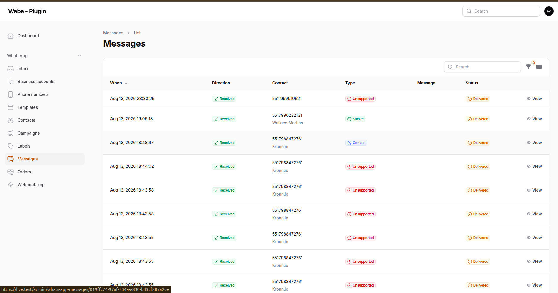 The message log